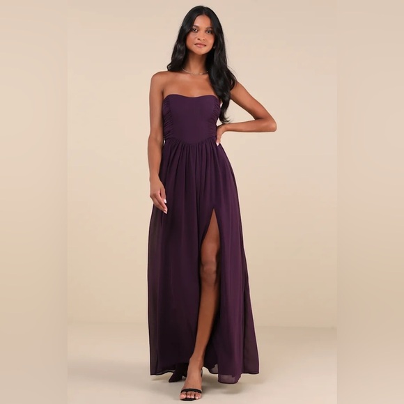 Lulus Dresses & Skirts - Lulus Luxe Favorite Dark Purple Strapless Ruched Maxi Dress